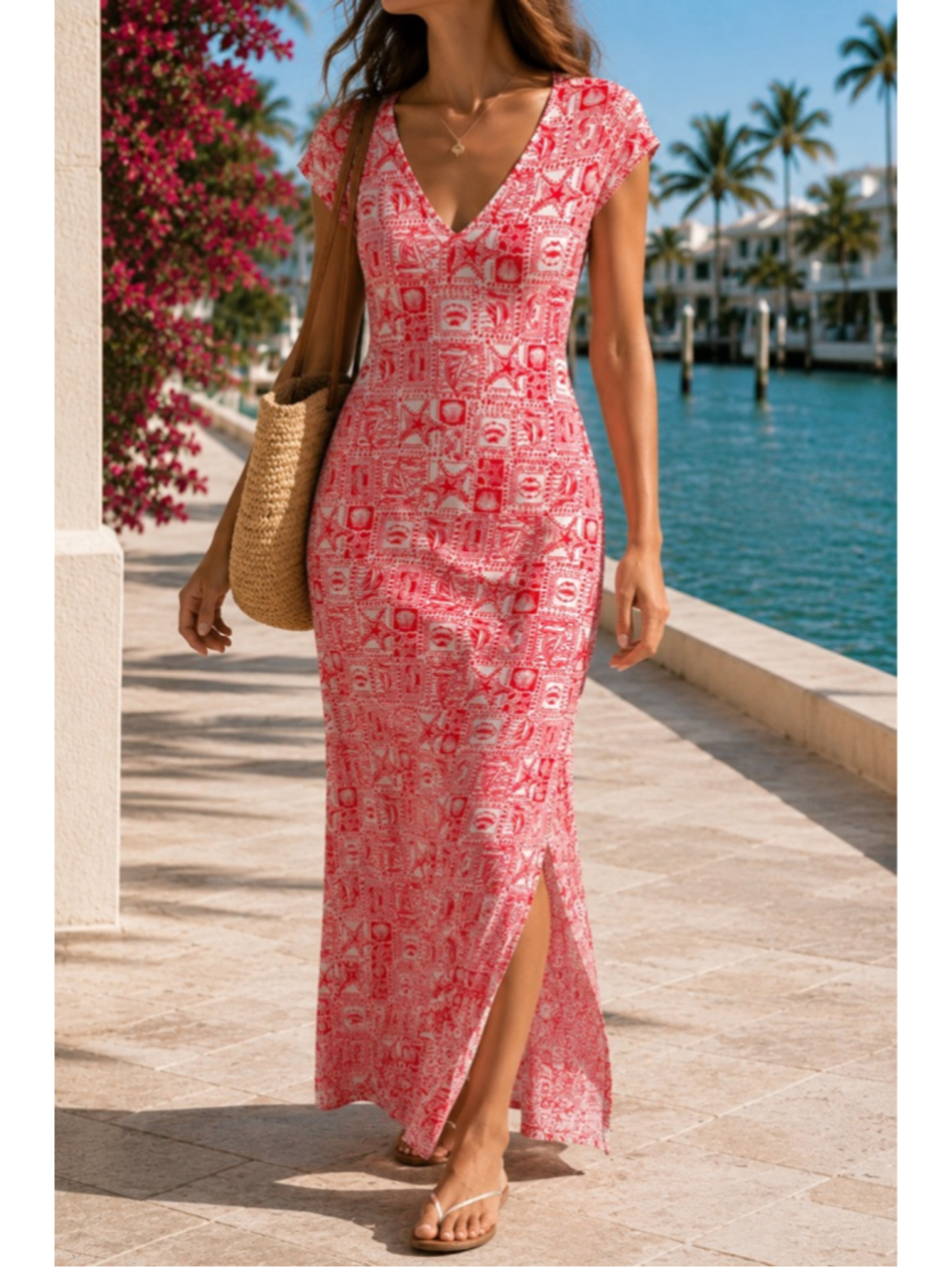 Lilly Pulitzer Etta short-sleeve maxi dress in the red "Seaside Harbour" Sz XXS